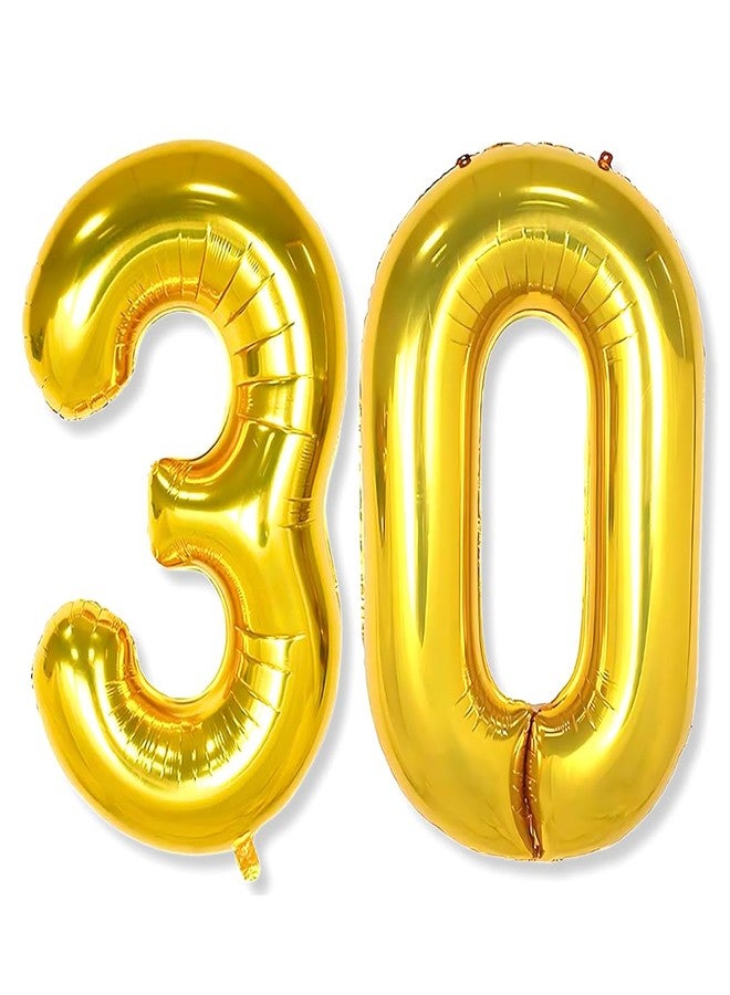 Flyloons بالون ذهبي فويل رقم 30 من فلاي لونز، مقاس 16 بوصة، عبوة من قطعتين لتزيين حفلات أعياد الميلاد | بالونات الذكرى الثلاثين | ثلاثون - Image 1